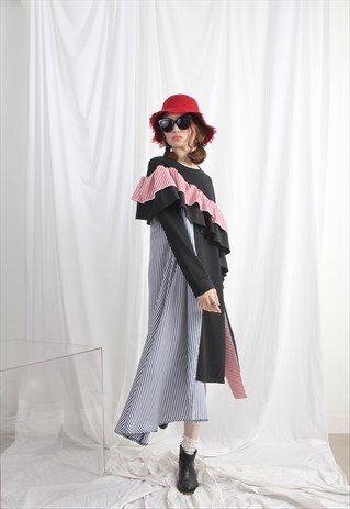 (KOREAN) RUFFLE TRIM OVERSIZED SWEAT DRESS