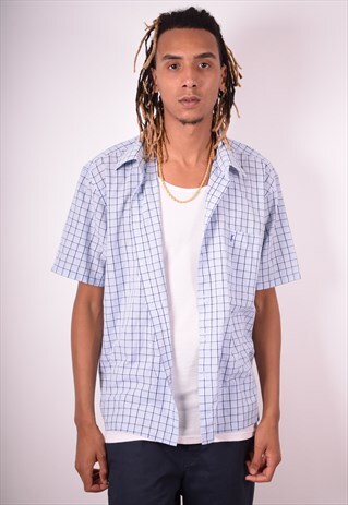 YVES SAINT LAURENT MENS VINTAGE SHIRT XXL BLUE CHECK 90S