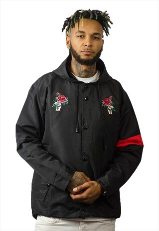 FLORIST BLACK EMBROIDERED FISHTAIL FESTIVAL WINDBREAKER