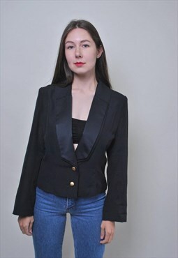 Velvet formal jacket, vintage black blazer, women 90s 80s