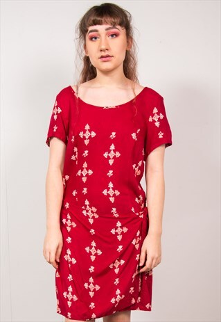 VINTAGE 90'S BURGUNDY FLORAL DRESS