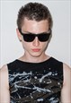 Y2K mysterious wayfarer sunglasses in matte black & blue