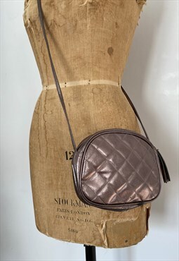 80's Vintage Ladies Bag Metallic Leather Quilted Handbag