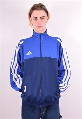 ADIDAS MENS VINTAGE TRACKSUIT TOP JACKET XXL BLUE 90S