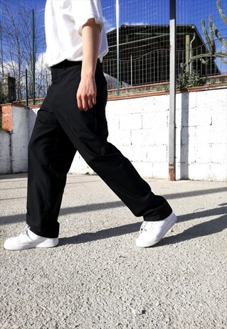 VINTAGE POLO RALPH LAUREN BLACK STRIPED SUIT TROUSERS