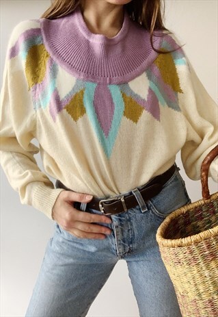 VINTAGE 80S PARISIAN CHIC MILKMAID CHRISTMAS PASTEL JUMPER