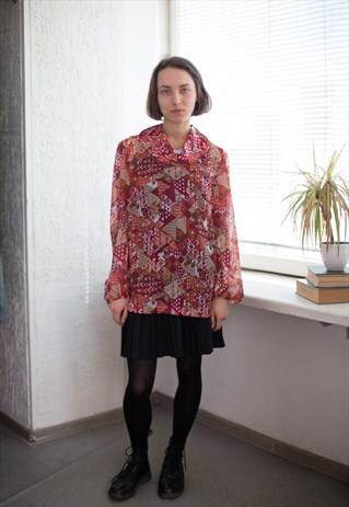 VINTAGE RED/ORANGE PATTERNED TOP