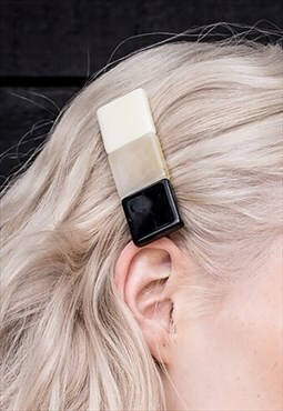 Ornant Long Squared Marble Hair Clip Piece Gold/Cream