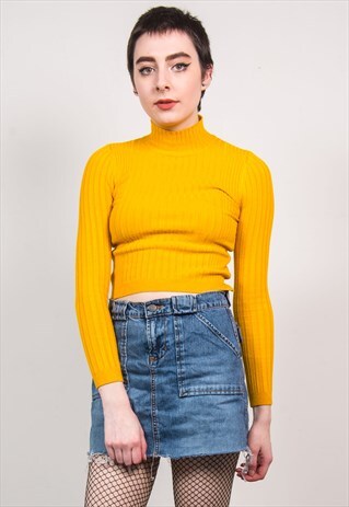 VINTAGE 90'S BLUE DENIM FRAYED HEM MINI SKIRT