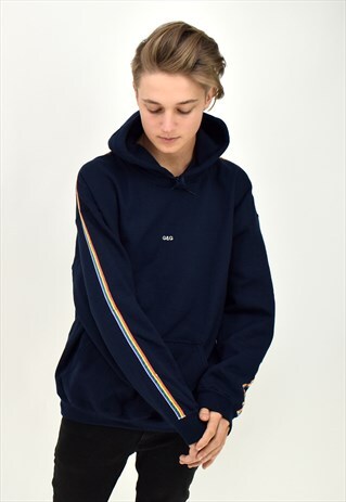 G&G UNISEX NAVY RAINBOW RIBBON STRIPES HOOD