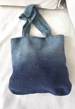 Knitted Crochet Boho Ombre Blue Bag 