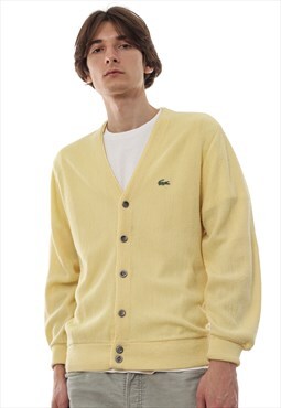 Vintage LACOSTE Cardigan Sweater Knit 80s Yellow