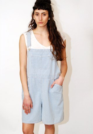 CHECKERED SHORTALLS (L) VINTAGE 90S ROMPER PLAYSUIT GINGHAM