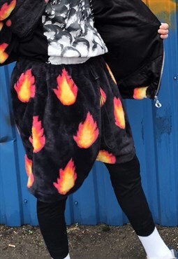 Flame fleece shorts custom made fire bolt overalls in black