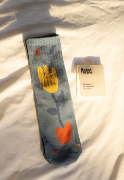 Blue Abstract Wiggle Shape Sock