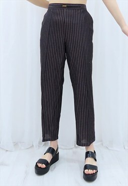 90s Vintage Dark Grey & Pink Striped Trousers