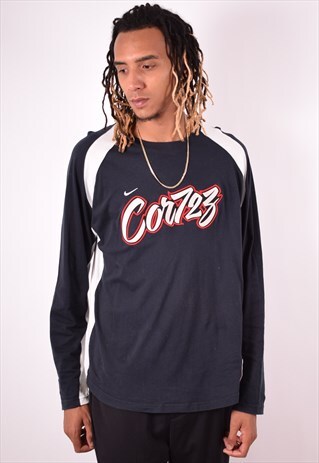 NIKE MENS VINTAGE TOP LONG SLEEVE XXL NAVY BLUE 90S