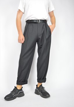 Vintage dark grey classic BOSS 80's straight wool trousers 