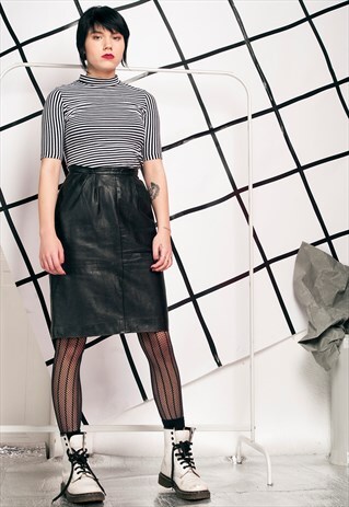 80S VINTAGE LEATHER SKIRT