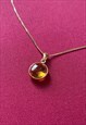 Natural Citrine Round Gold Pendant on curb Chain, Yellow 