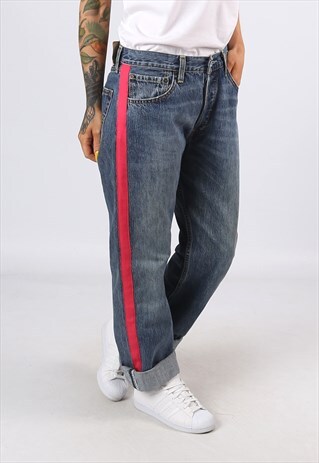 LEVIS 501'S DENIM JEANS REWORKED SIDE STRIPE UK 12 (A3AJ)