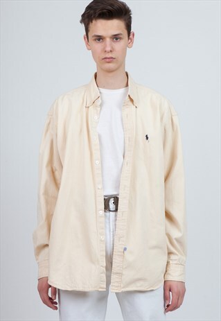 VINTAGE BEIGE POLO RALPH LAUREN LONG SLEEVE COTTON SHIRT