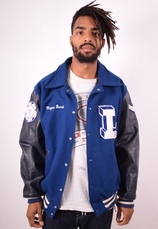 MENS VINTAGE LIVINGSTON FC VARSITY JACKET LARGE BLUE 90S