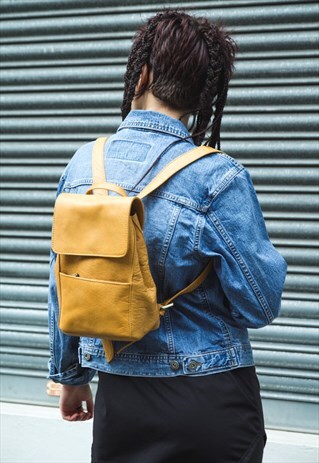 PREMIUM MUSTARD LEATHER BACKPACK (SMALL)
