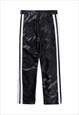 FAUX LEATHER TRACK PANTS STRIPED RUBBER TROUSERS WHITE BLACK