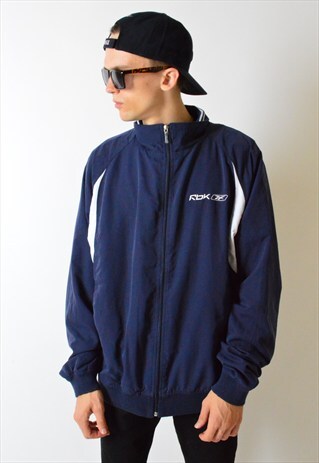 VINTAGE 90S NAVY BLUE REEBOK BOMBER JACKET