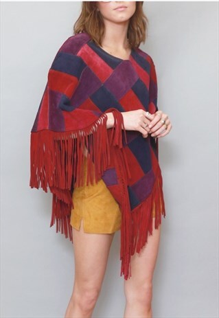 VINTAGE 1970'S AMAZING SUEDE PATCHWORK PONCHO