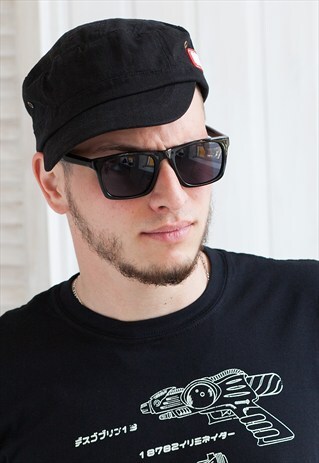 JAPANESE STYLE ARMY CADET CAP - BLACK RETRO MILITARY STYLE