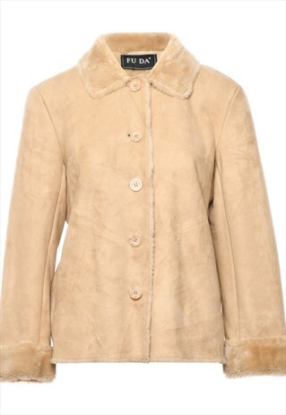 BEYOND RETRO VINTAGE SINGLE BREASTED FAUX SHERLING COAT - L