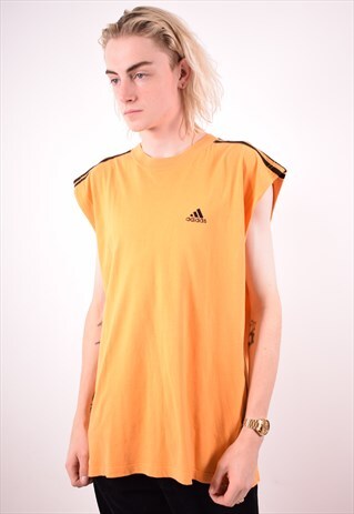 ADIDAS MENS VINTAGE VEST TOP LARGE ORANGE 90S