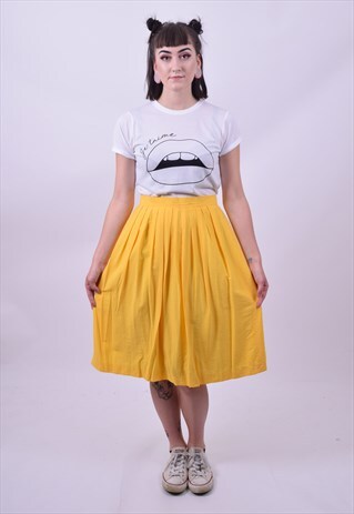 VINTAGE 80'S DOES 50'S BRIGHT YELLOW MIDI SKIRT SIZE 10 12