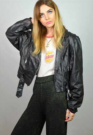 VINTAGE BLACK LEATHER MOTORCYCLE BIKER JACKET