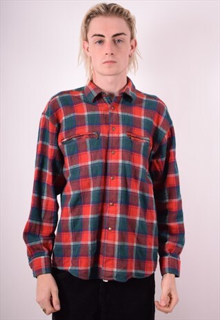 MENS VINTAGE FLANNEL SHIRT LARGE RED CHECK