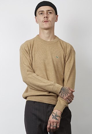 VINTAGE 90'S BROWN LACOSTE KNITTED JUMPER