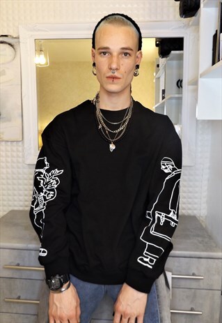 LOOSE BOX FIT OVERSIZE BOY GIRL PRINT KOREAN SWEATSHIRT
