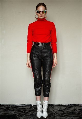 Y2K VINTAGE SIDE STRIPE LEATHER MOTORCYCLE PANTS WITH BELT