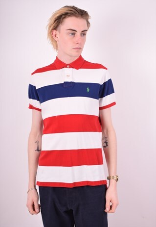 POLO RALPH LAUREN MENS VINTAGE POLO SHIRT MEDIUM MULTI STRIP