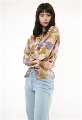 80S VINTAGE FLORAL PATTERN SUMMER SHIRT BLOUSE 454