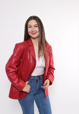 90s faux leather jacket in red, vintage western style blazer