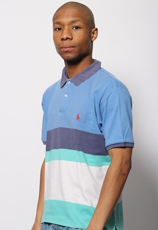 VINTAGE RALPH LAUREN LOGO POLO SHIRT WHITE BLUE GREEN