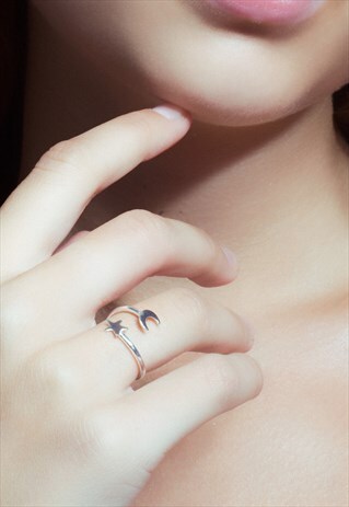 MOON AND STAR ADJUSTABLE RING STERLING SILVER