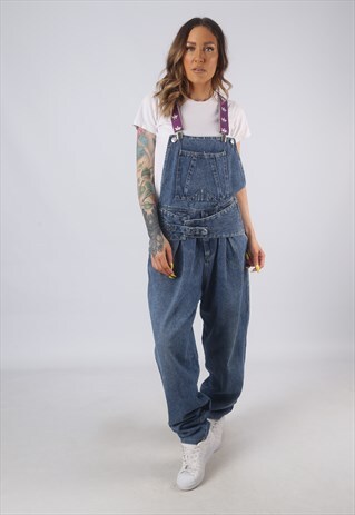 VINTAGE DENIM DUNGAREES BICH REWORKED UK 12 14 (GB3U)