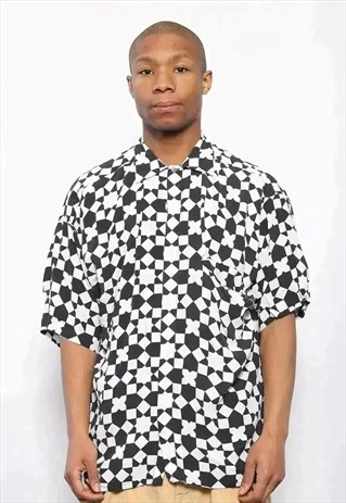 VINTAGE VERSACE BUTTON UP PATTERN SHIRT BLACK WHITE