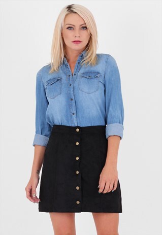 BLACK A LINE FAUX SUEDE HIGH WAIST SKIRT