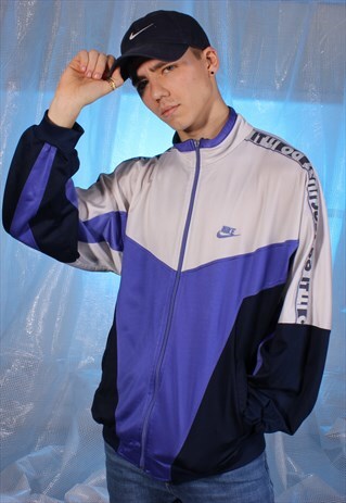 VINTAGE NIKE WHITE, NAVY AND PURPLE TRACK JACKET
