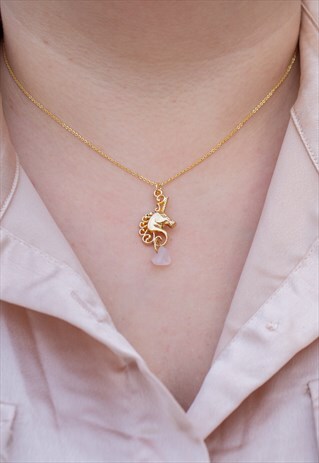 QUARTZ NECKLACE, GEMSTONE NECKLACE, GOLD UNICORN NECKLACE
